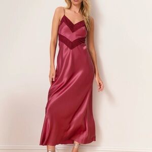 LoveShackFancy Serita Satin Maxi Dress in Burgundy